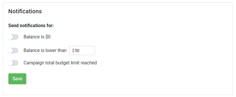 Напоминание о состоянии счета