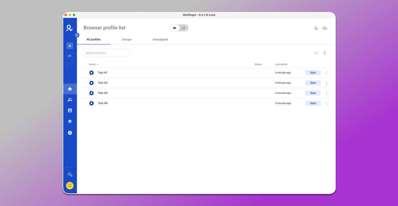 Interface multilogin Antidetect Browser