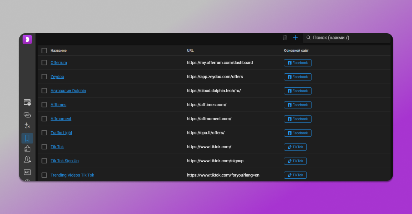 Закладки в Dolphin Anty