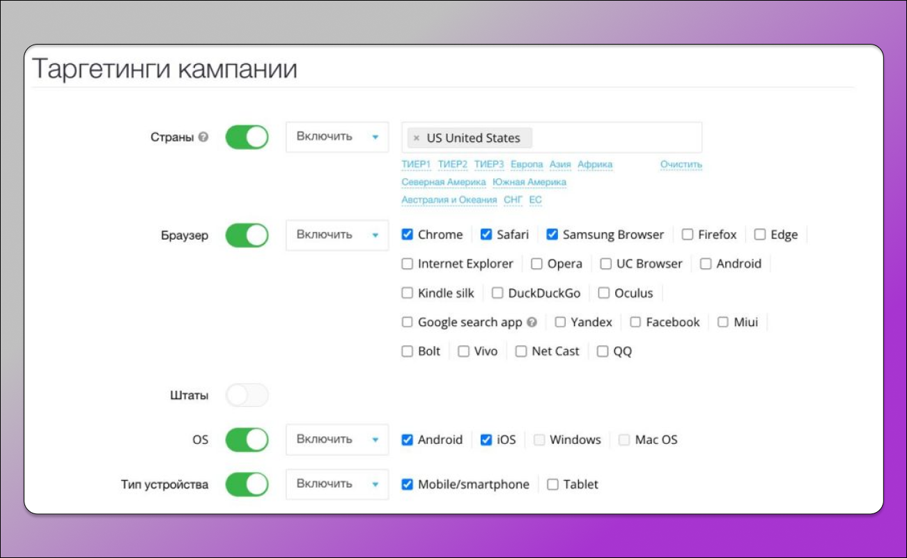 Таргетинг кампании Dolphin Anty