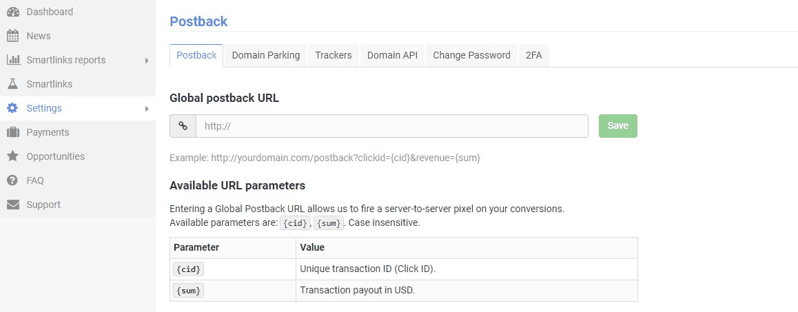 Postback URL