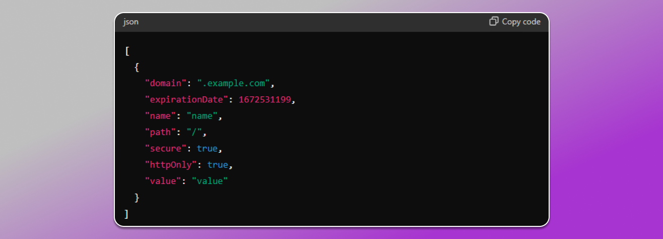 Пример файла в формате JSON