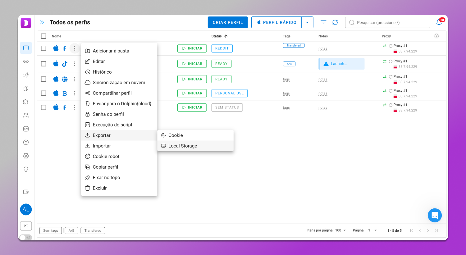 Profile export Dolphin Anty