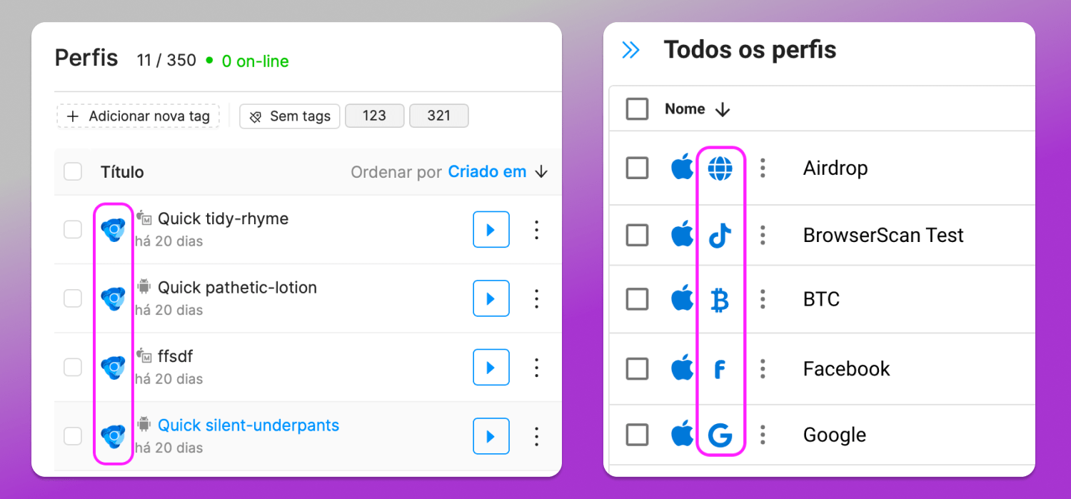Profile icons Octo Browser Dolphin Anty