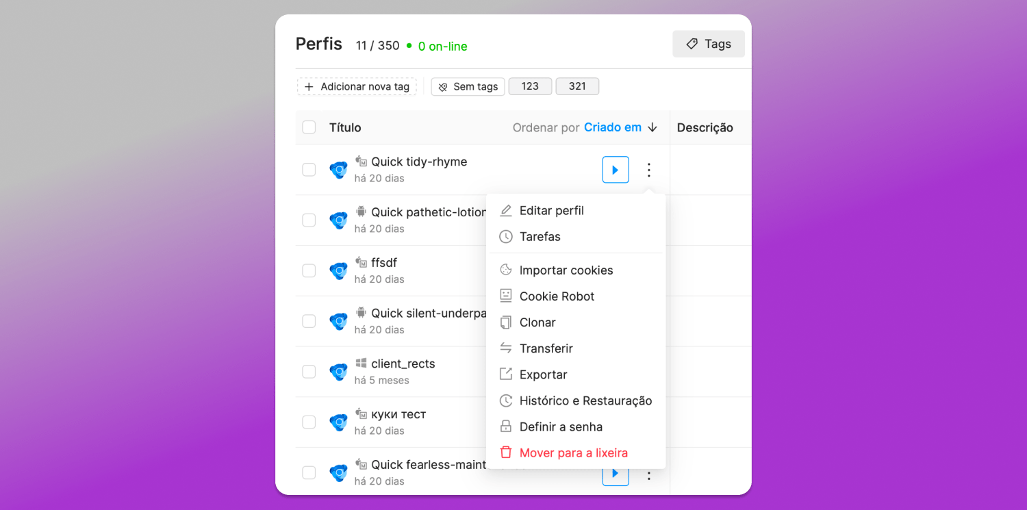 Profile management Octo Browser Dolphin Anty