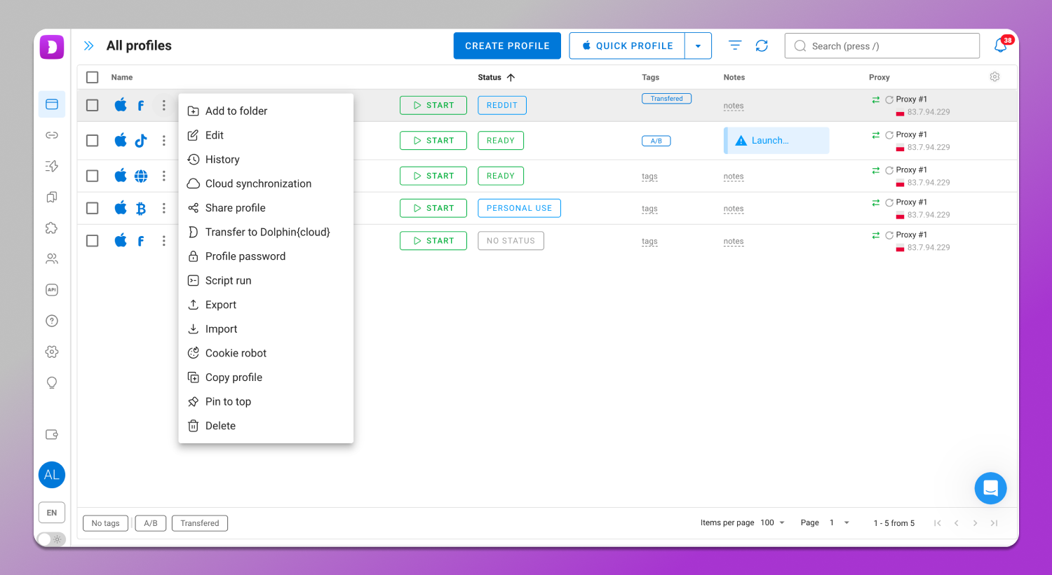 Actons with profile Dolphin Anty