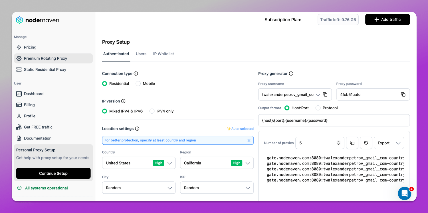 NodeMaven Dashboard Dolphin Anty