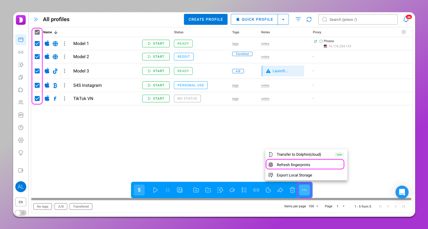 Fingerprint Refresh Dolphin Anty