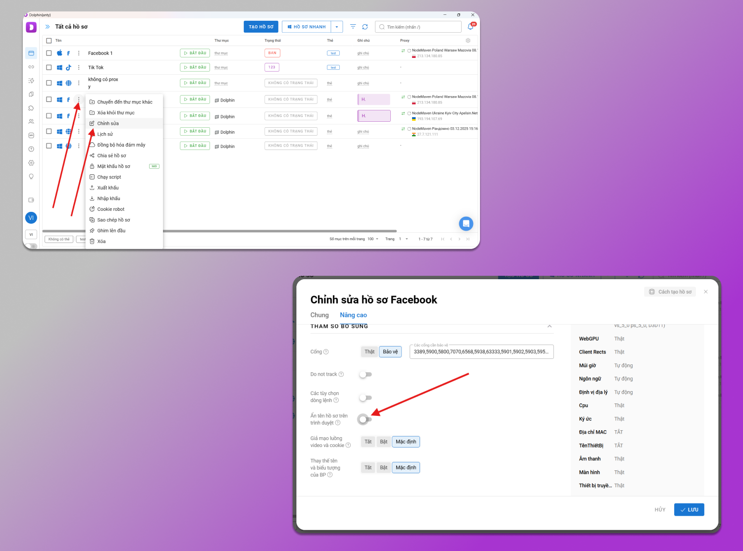 Profile Edit Dolphin Anty