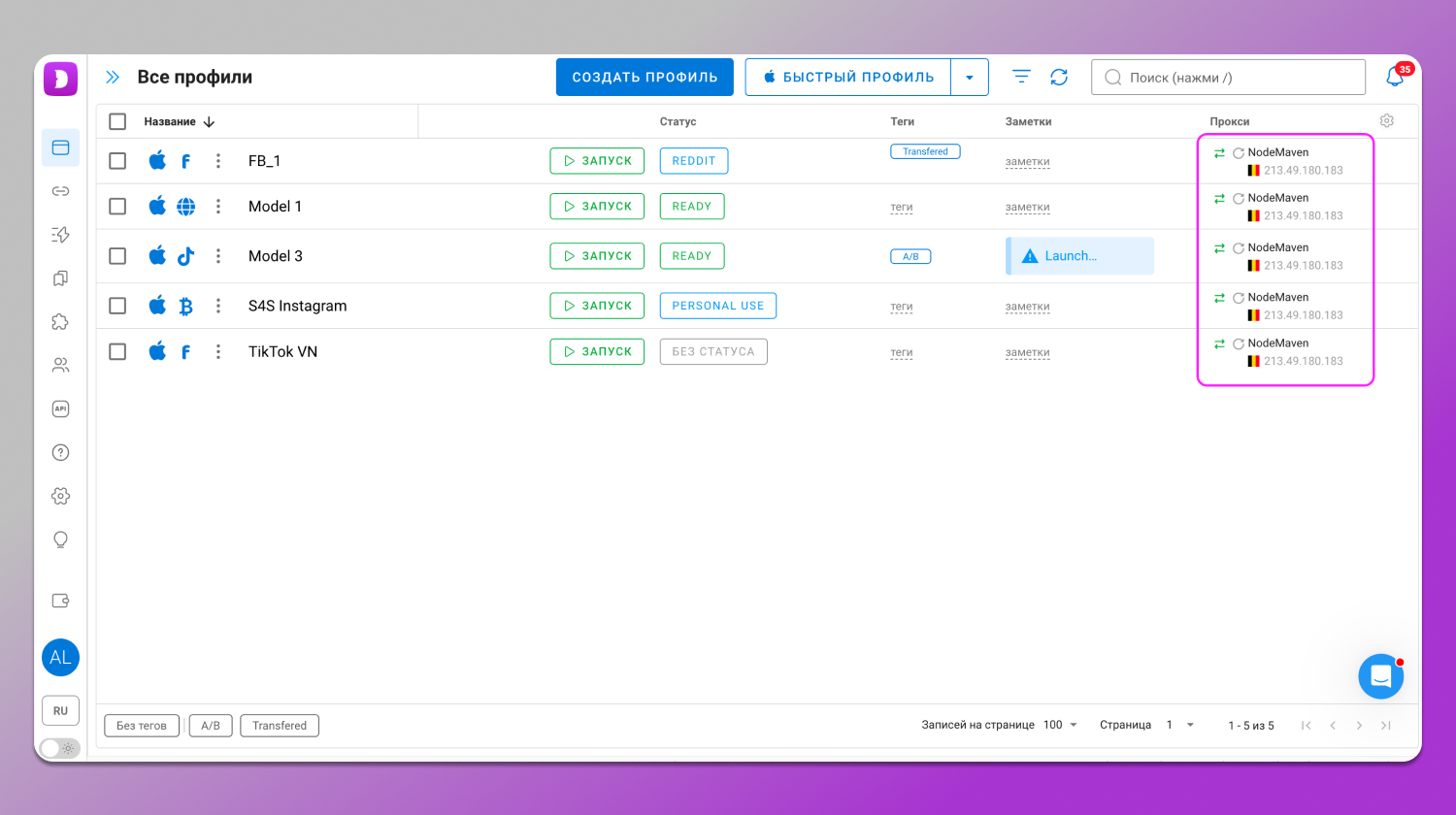Одинаковый прокси Dolphin Anty