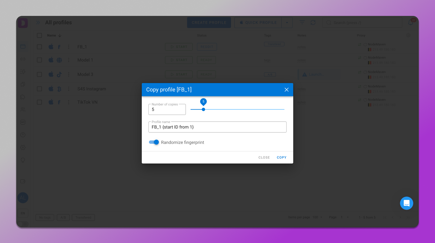 Profile copying Dolphin Anty