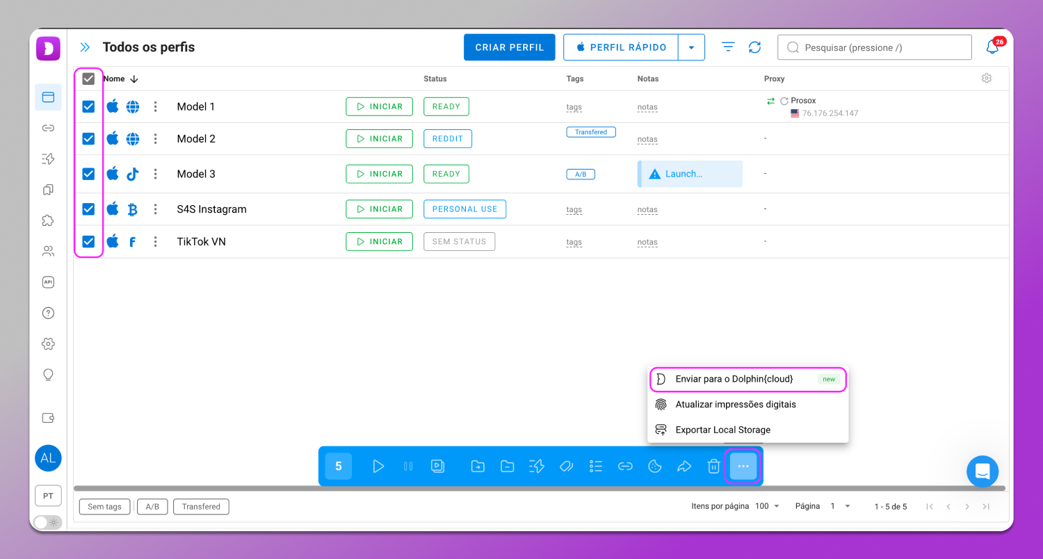 Profile Transfer to Cloud Dolphin Anty