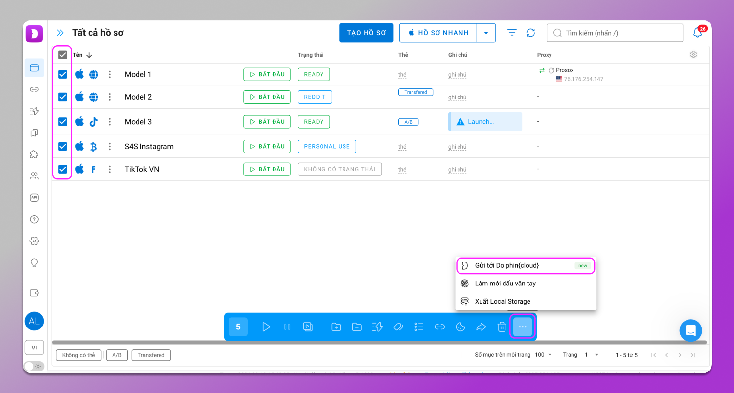 Profile Transfer to Cloud Dolphin Anty