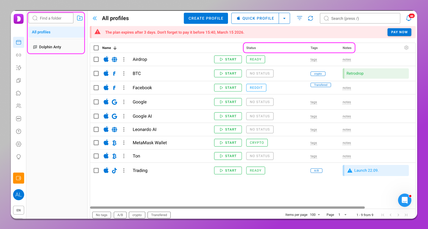 Interface Dolphin Anty
