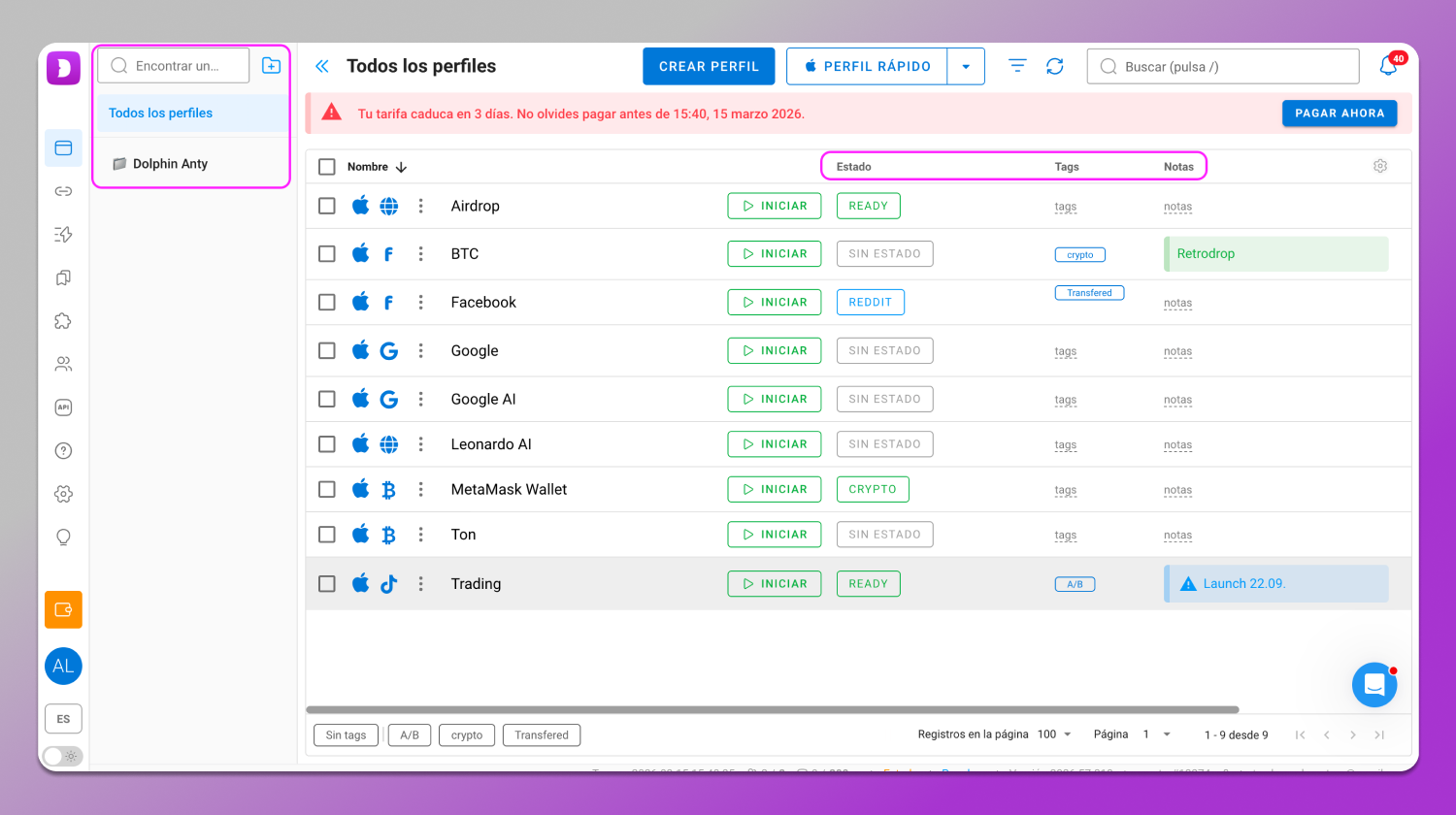 Interface Dolphin Anty