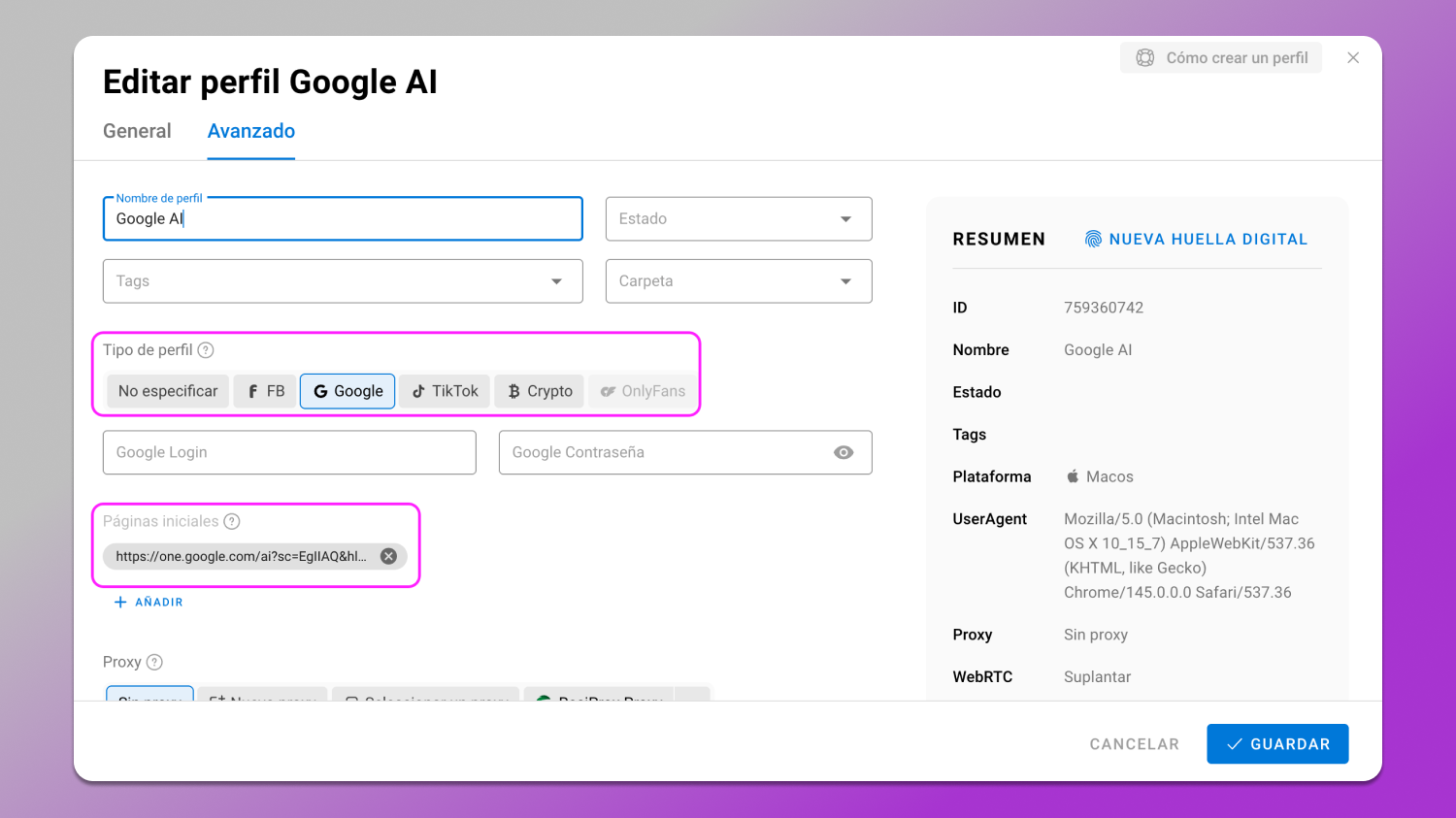 Profile Setup Dolphin Anty