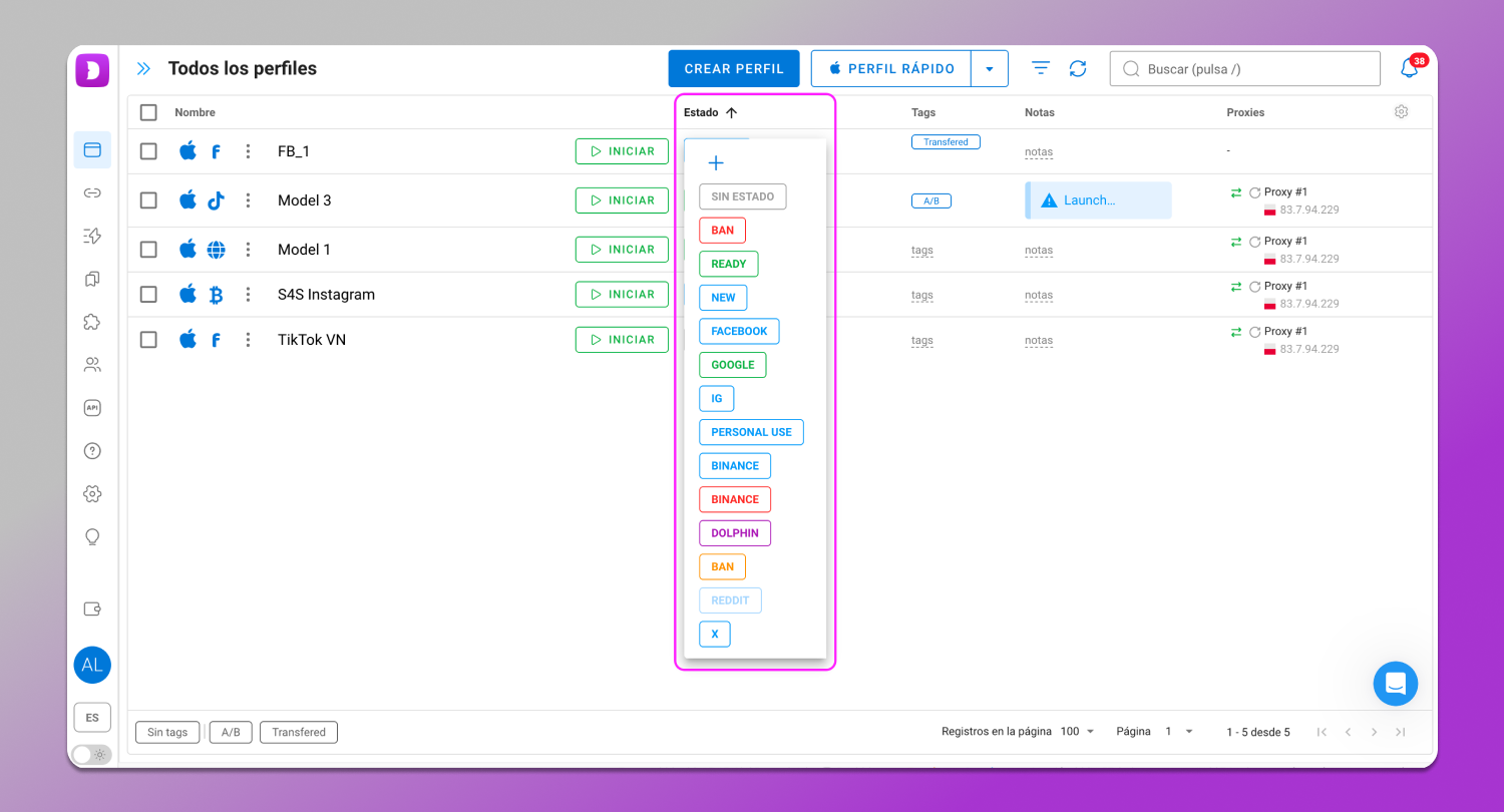Statuses Dolphin Anty