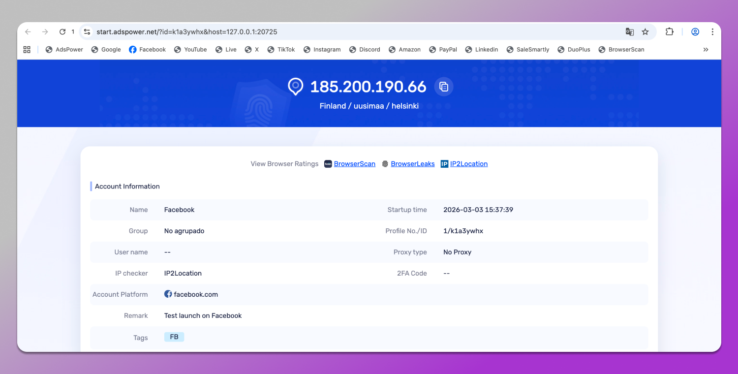 Profile AdsPower Dolphin Anty