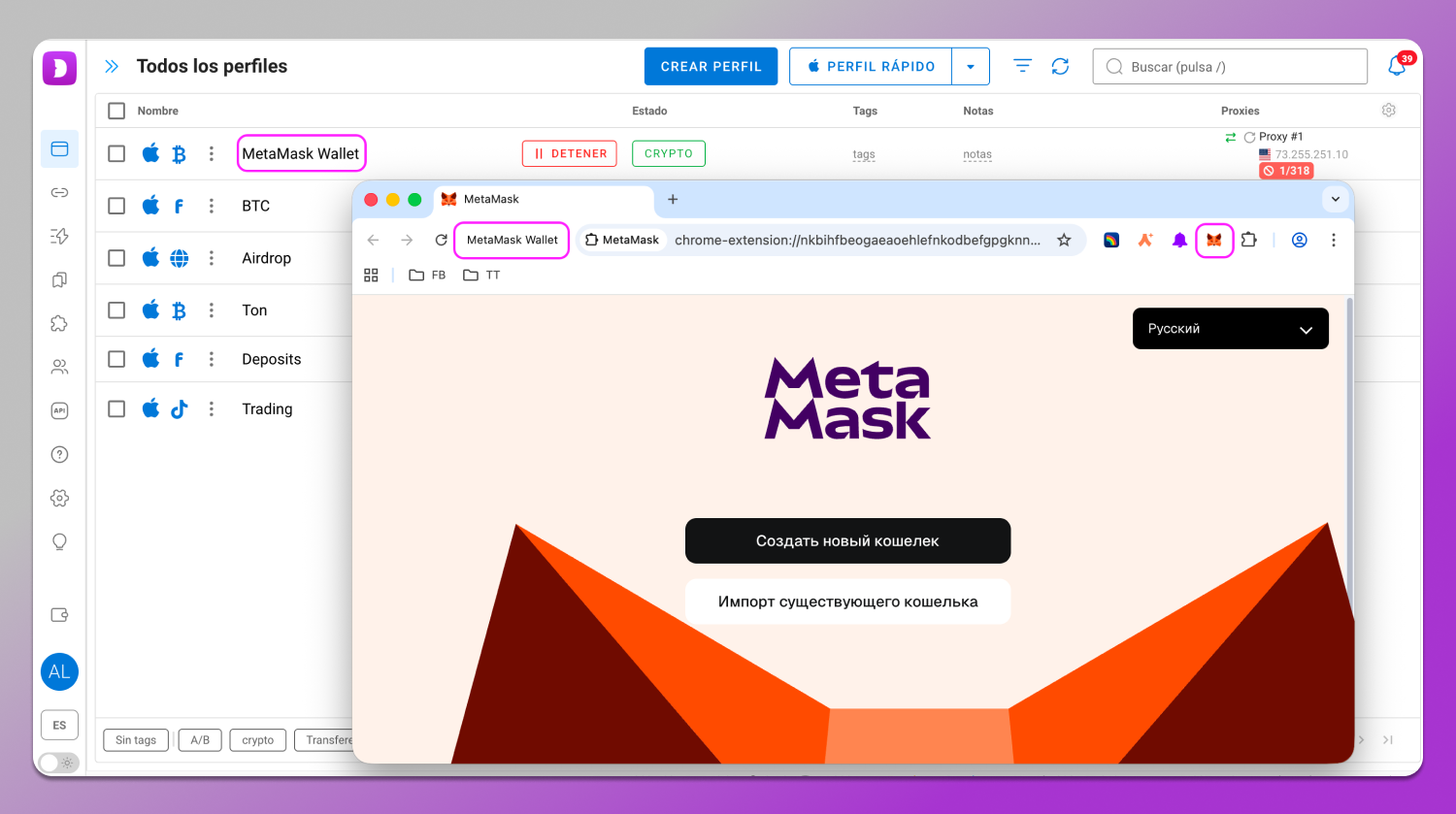 MetaMask Profile Dolphin Anty