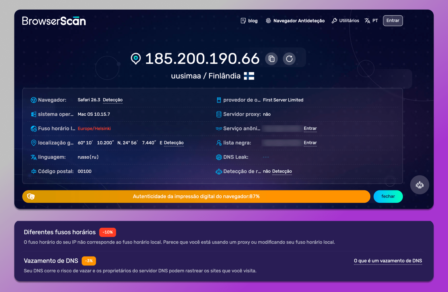 BrowserScan Check Dolphin Anty