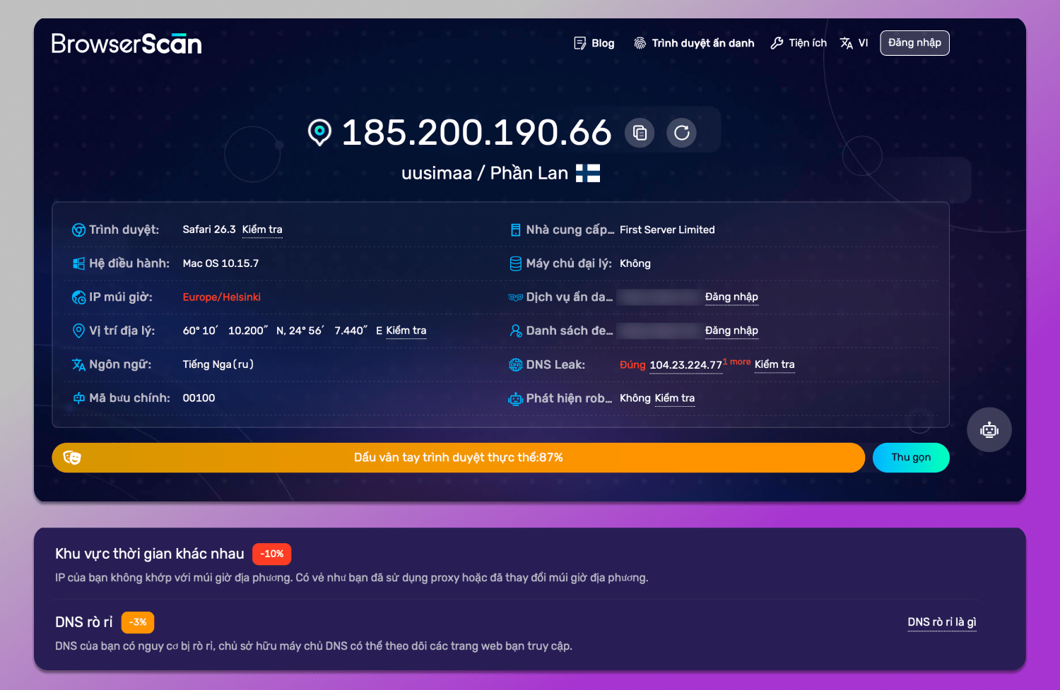 BrowserScan Check Dolphin Anty