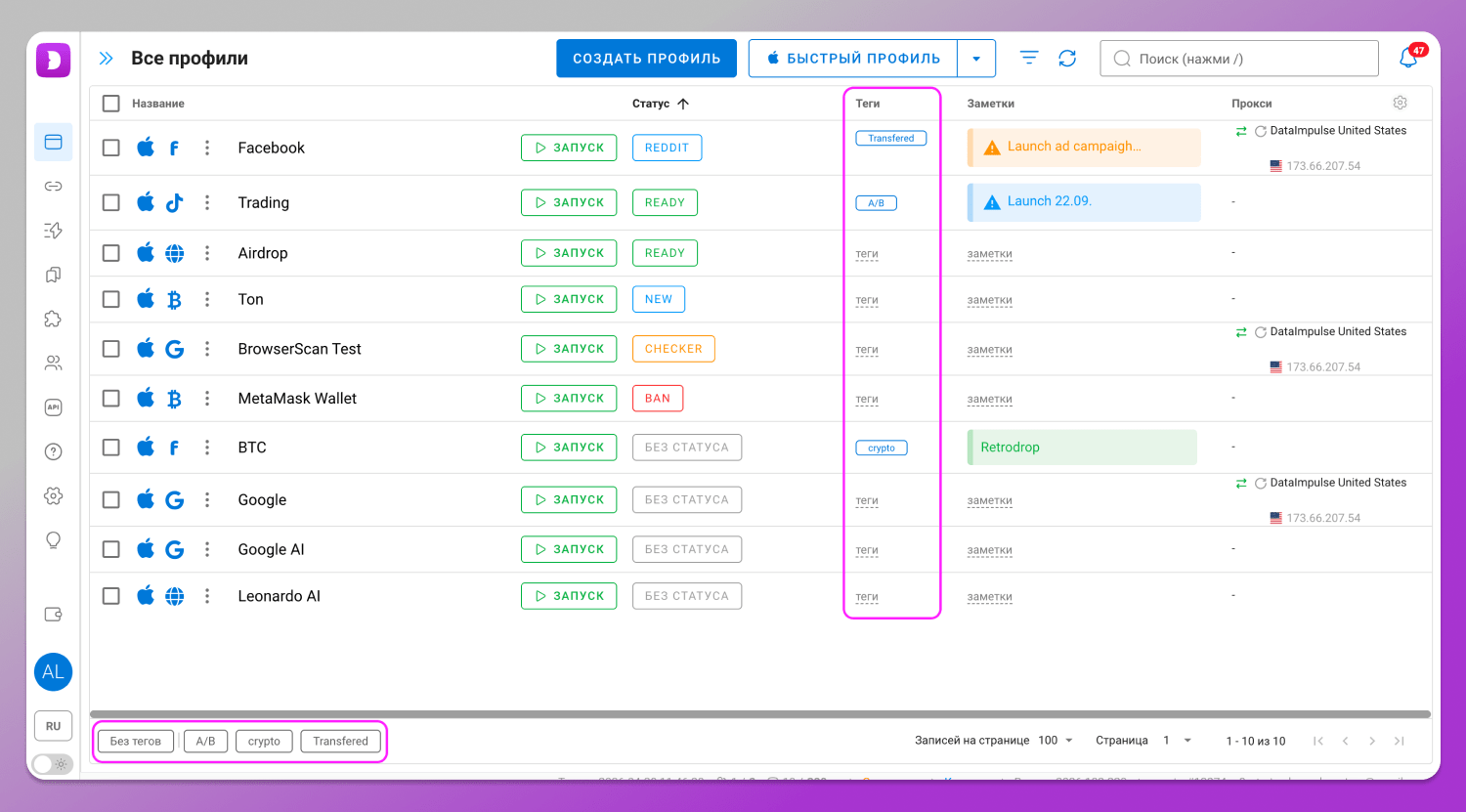Теги Dolphin Anty