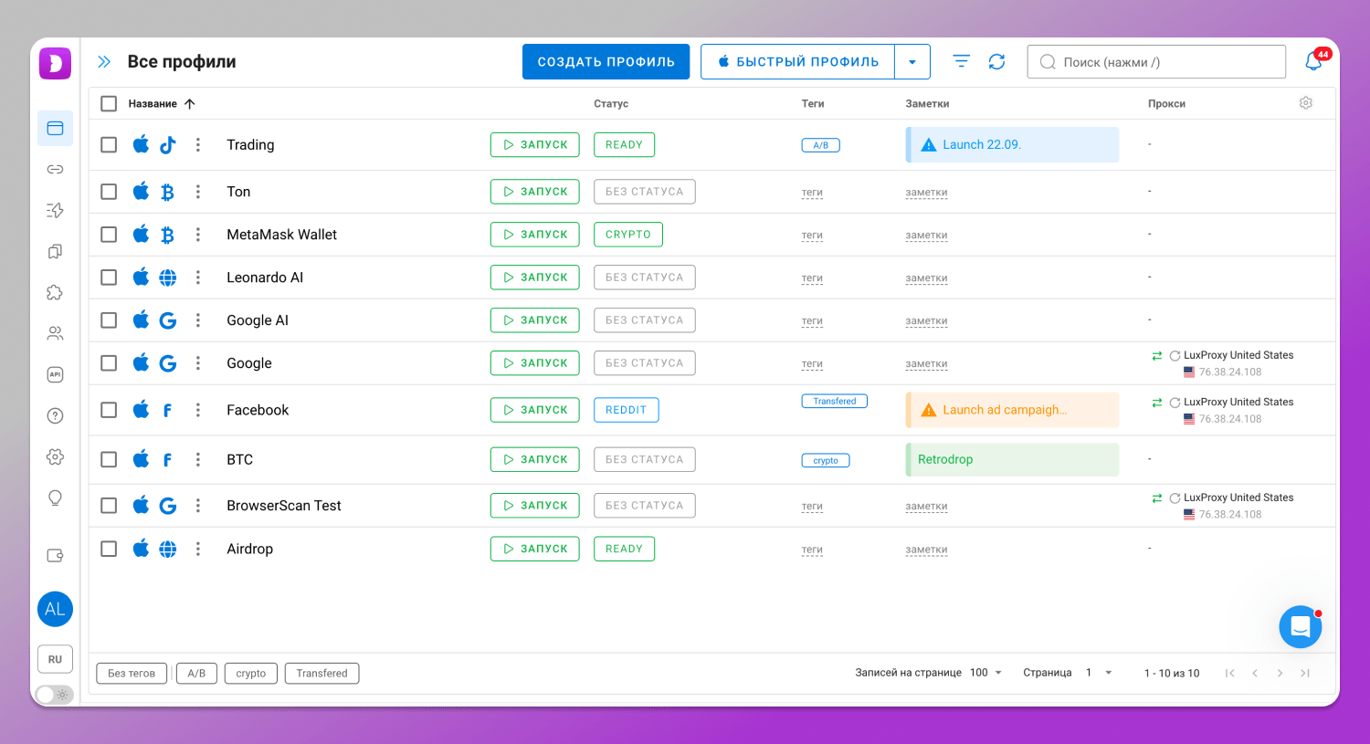 Профили Dolphin Anty