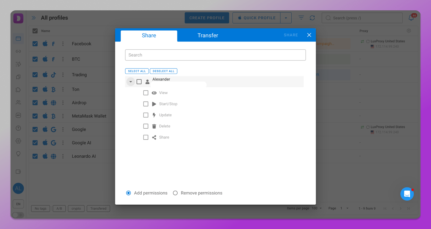 Profile share Dolphin Anty