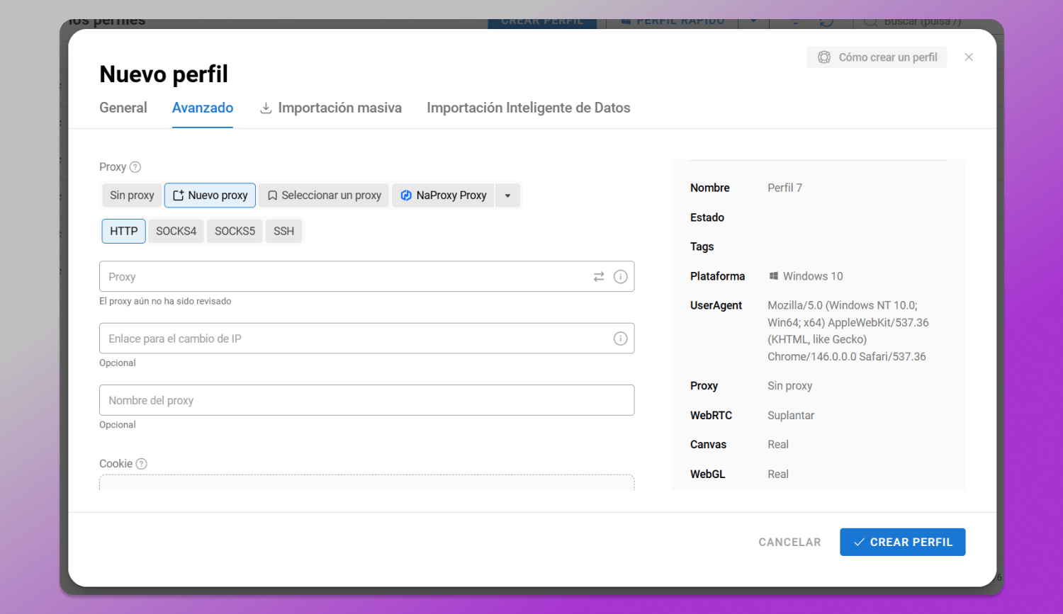 New proxy in profile Dolphin Anty