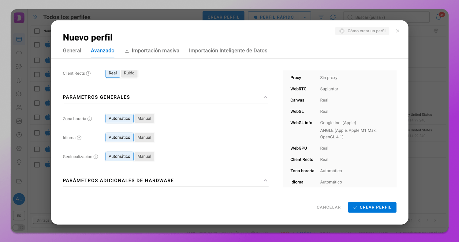 General parameters Dolphin Anty
