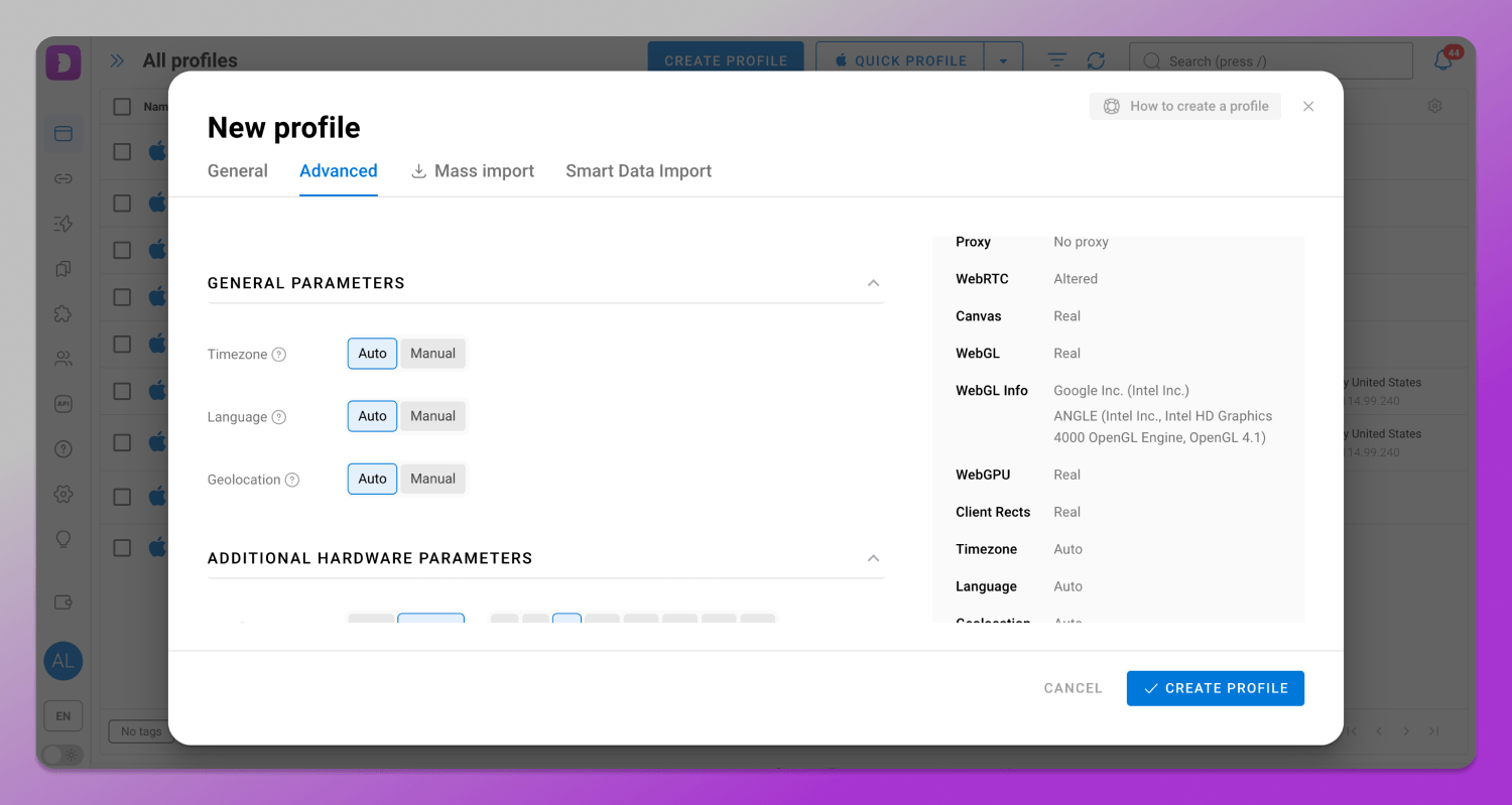 General parameters Dolphin Anty