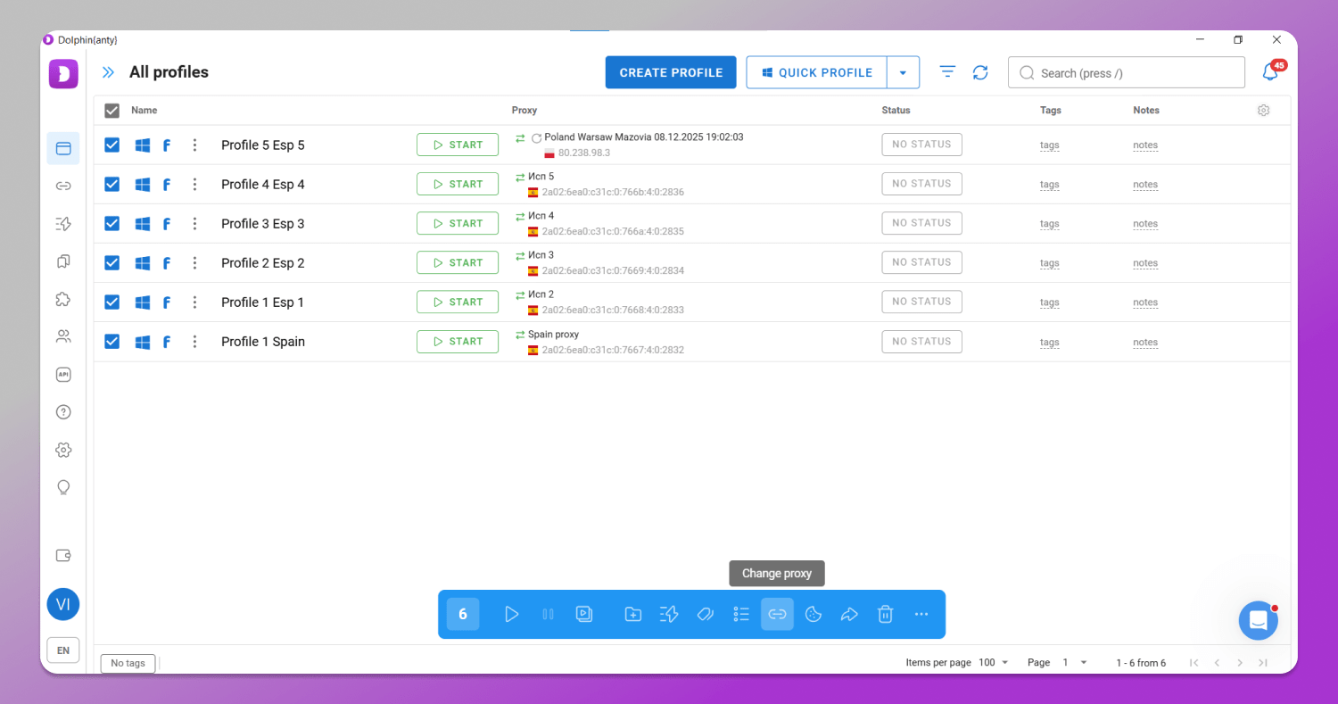 Proxy assignment Dolphin Anty