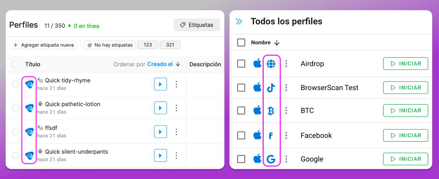 Profile icons Octo Browser Dolphin Anty