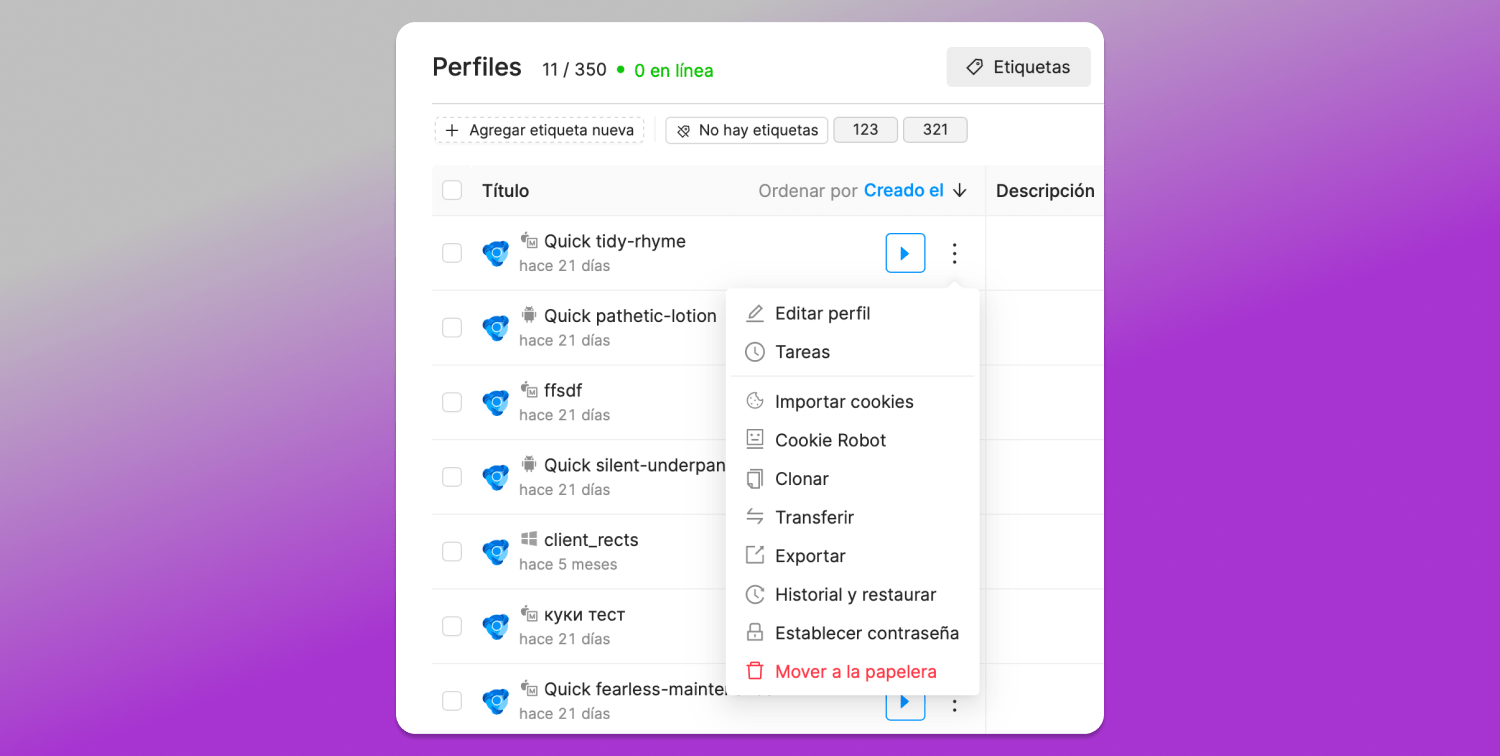 Profile management Octo Browser Dolphin Anty
