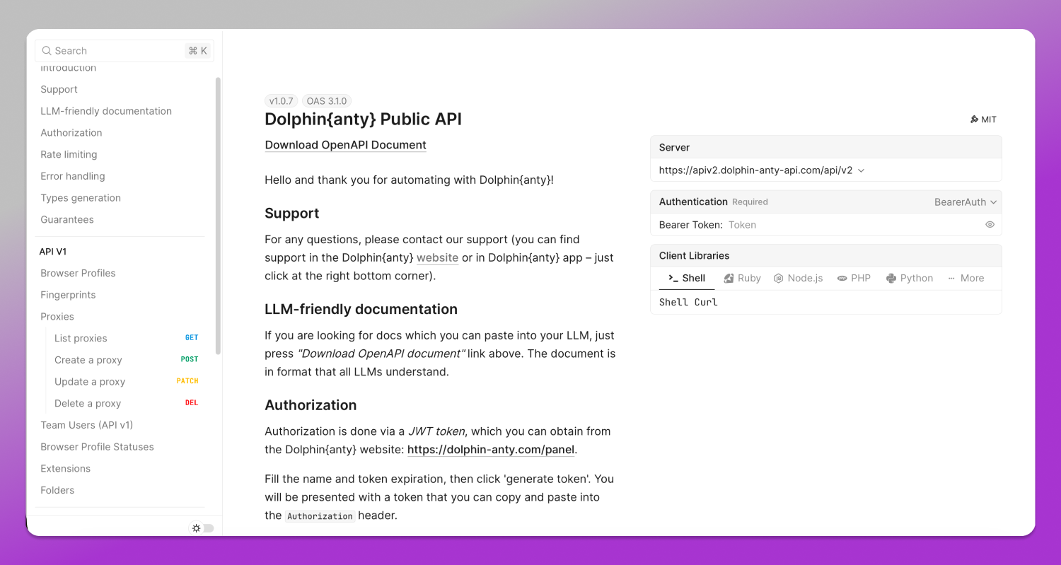 API Dolphin Anty