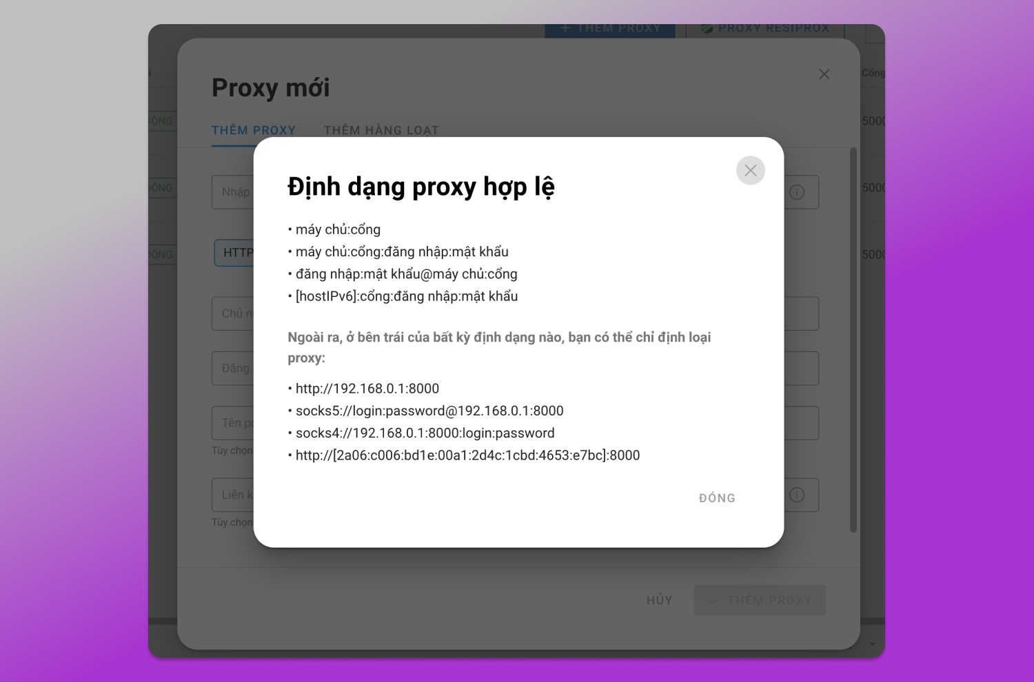 Proxy formats Dolphin Anty