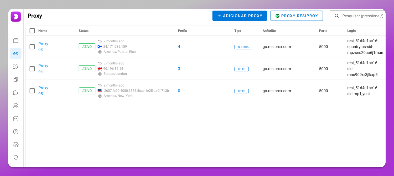Proxy management section PT Dolphin Anty