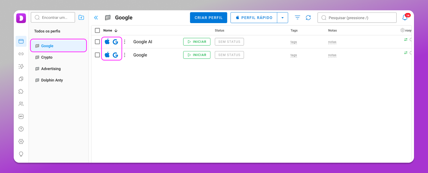 Google folder PT Dolphin Anty