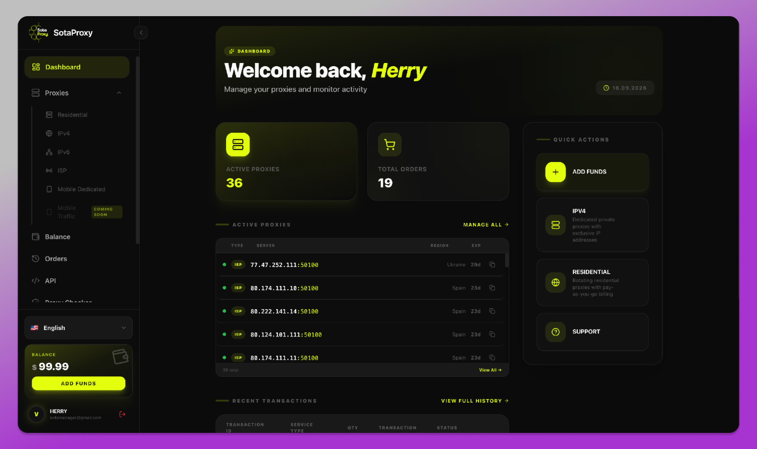 SotaProxy Dashboard Dolphin Anty