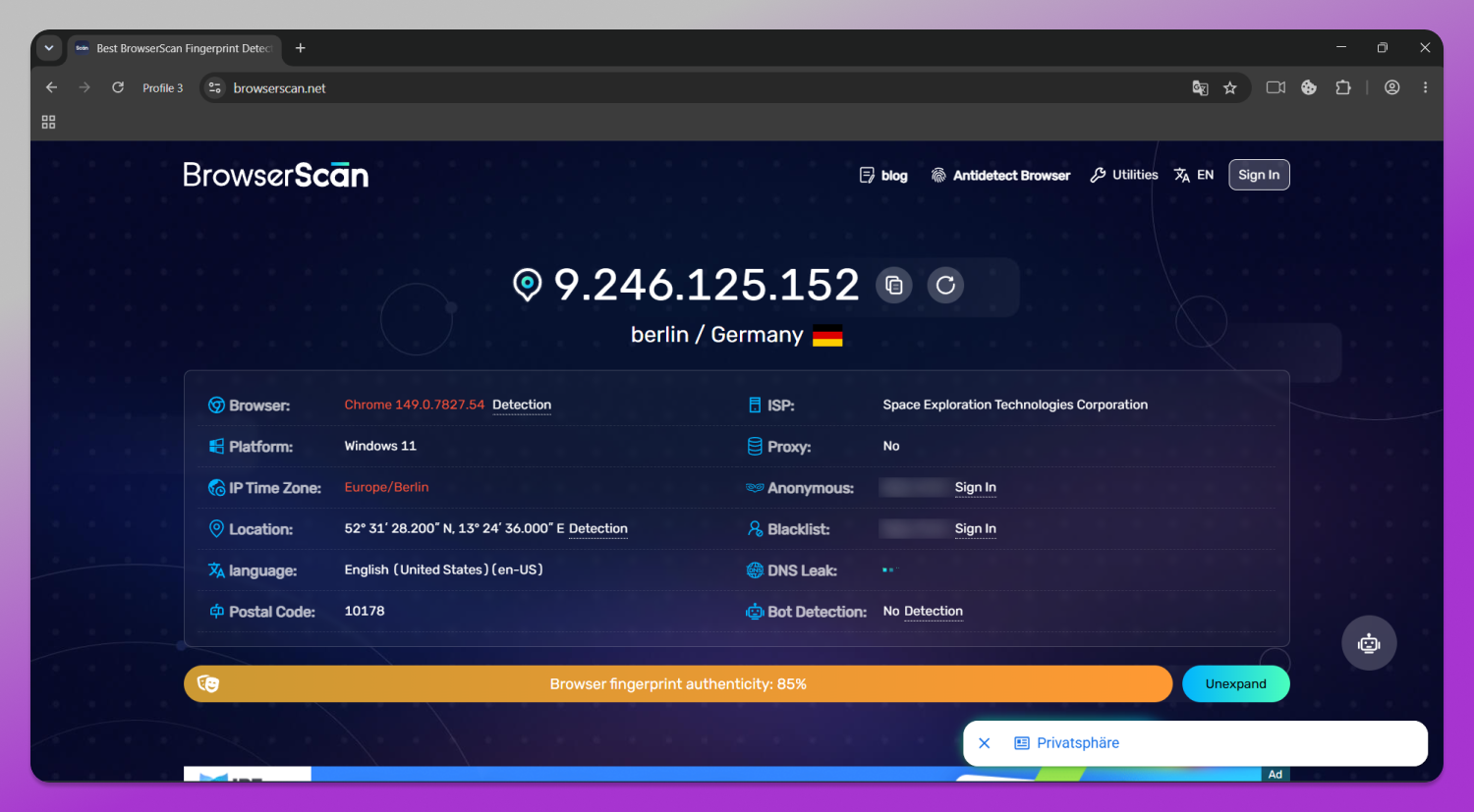 Checking the proxy IPv4 address and GEO before connecting to YouTube