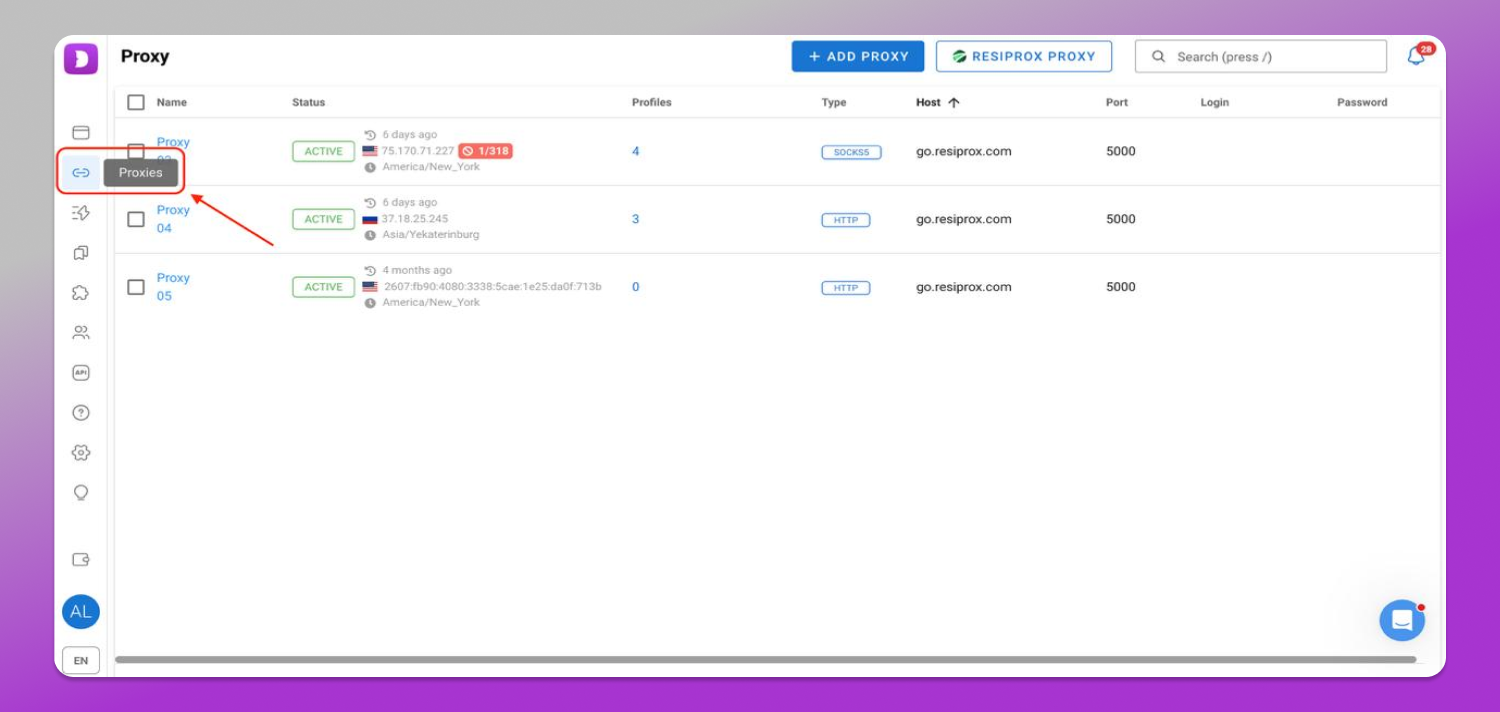 Add Proxy to Dolphin Anty