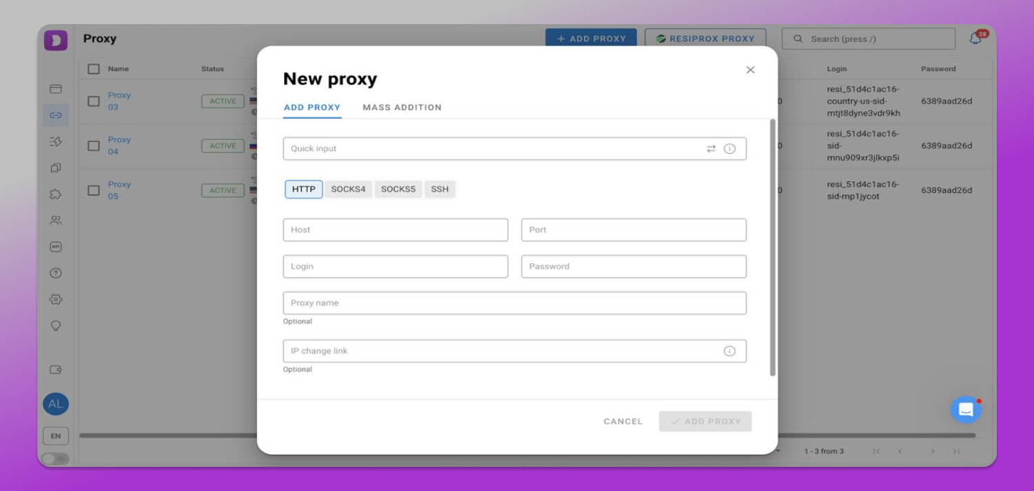 Add New Proxy to Dolphin Anty